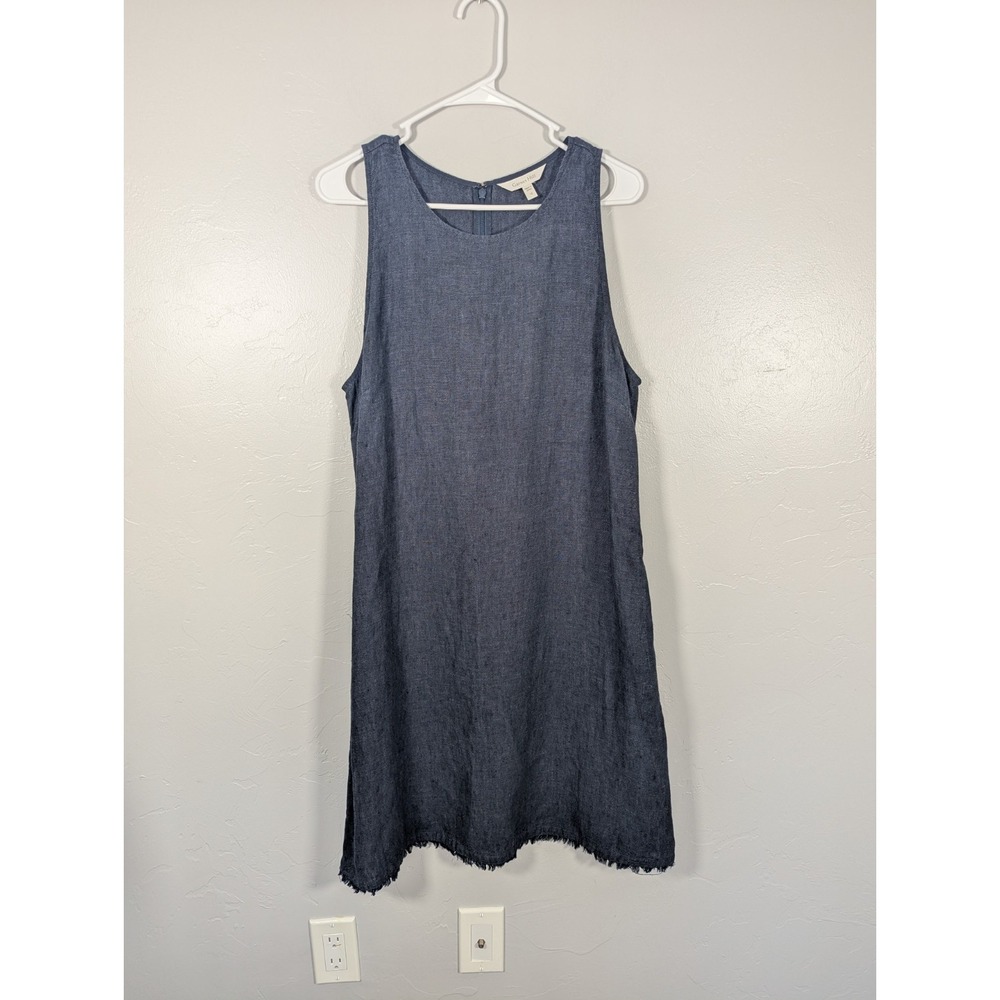 Garnet Hill Sleeveless Chambray Shift Dress in Denim Blue